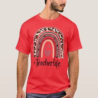 Leopard Rainbow Teacher Life Teaching Teacher Day  T-Shirt