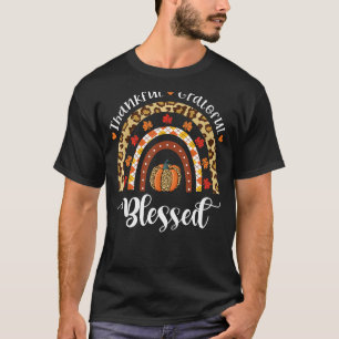 Leopard Rainbow Thankful Grateful Blessed Thanksgi T-Shirt