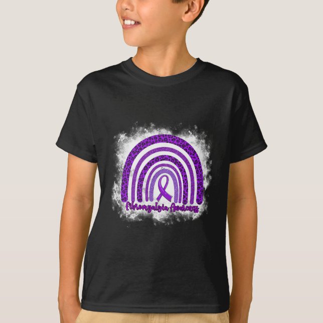 Leopard Rainbow Warrior Fibromyalgia Awareness  T-Shirt (Front)