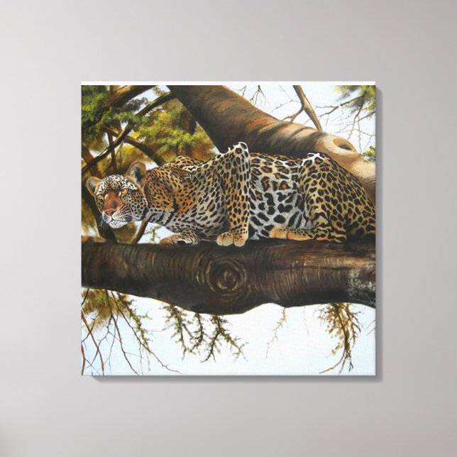 Leopard ready to pounce oil painting canvas print (Front)