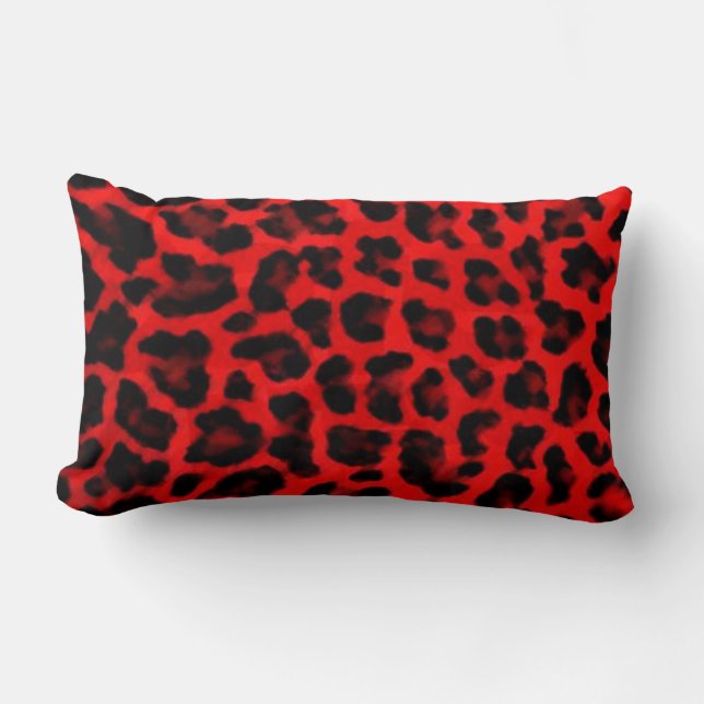 Leopard - Red and Black Lumbar Cushion (Front)