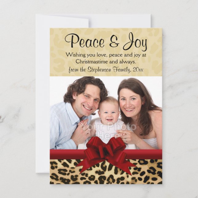 Leopard Red Bow Christmas Photo Greeting Invitation (Front)
