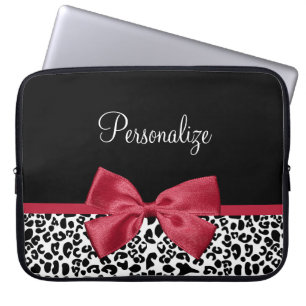 Leopard Red Bow Name Laptop Sleeve