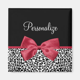 Leopard Red Bow Name Magnet