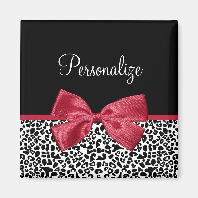 Leopard Red Bow Name Magnet (Front)