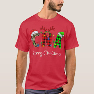 Leopard Red Plaid CNA Nursing Santa Hat Reindeer C T-Shirt