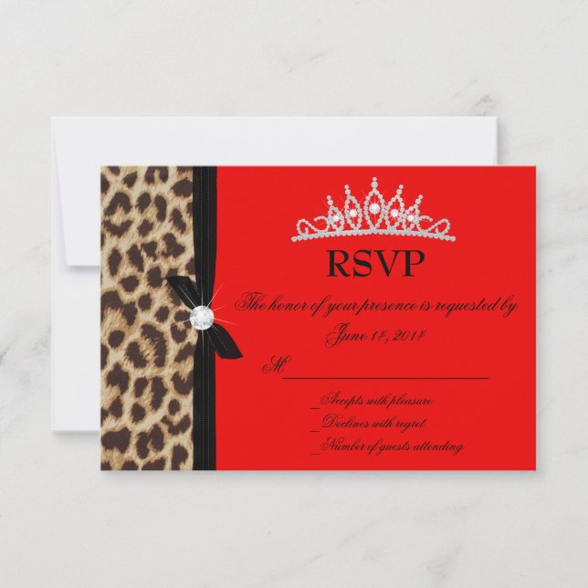 leopard red Quinceanera RSVP Card (Front)