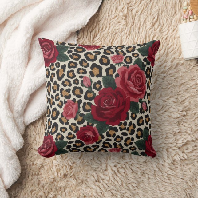 Leopard Red Roses Pattern Cushion (Blanket)