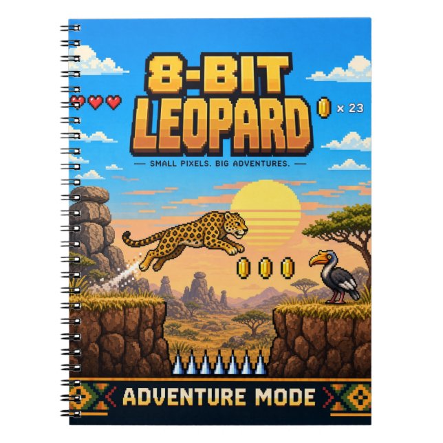 Leopard, Retro 8-Bit Pixel Art Notebook (Front)