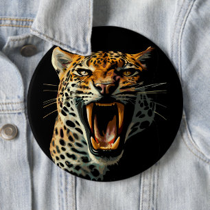 Leopard roaring attack head 6 cm round badge