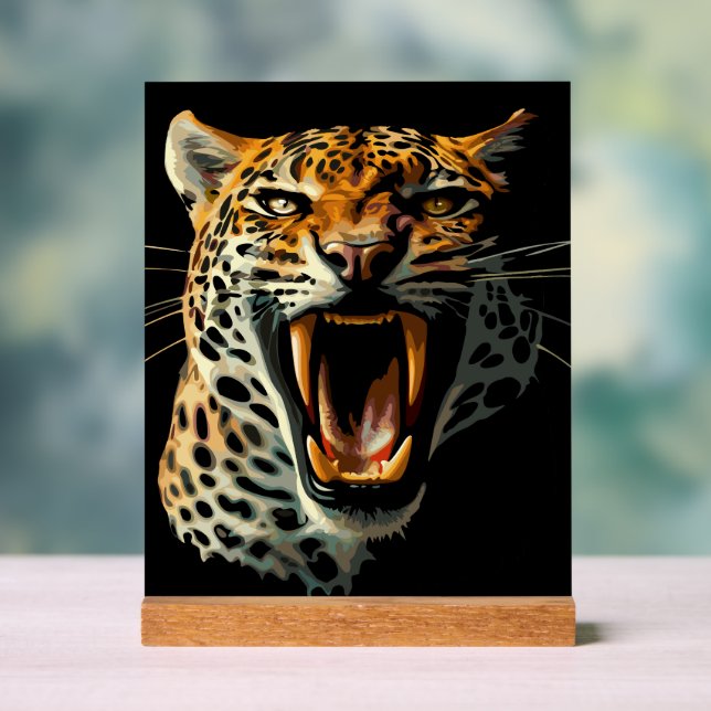 Leopard roaring attack head acrylic sign (Neutral)