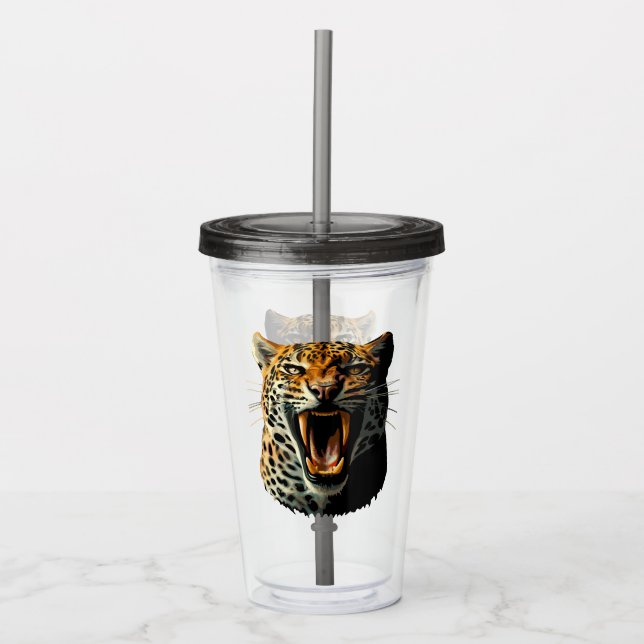 Leopard roaring attack head acrylic tumbler (Front)