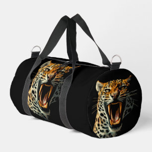 Leopard roaring attack head duffle bag