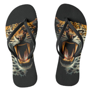 Leopard roaring attack head jandals