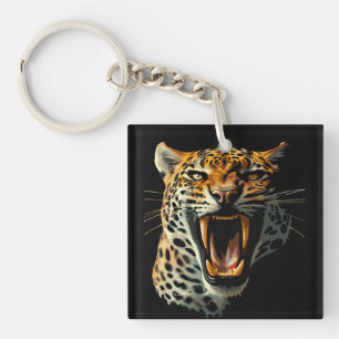 Leopard roaring attack head key ring
