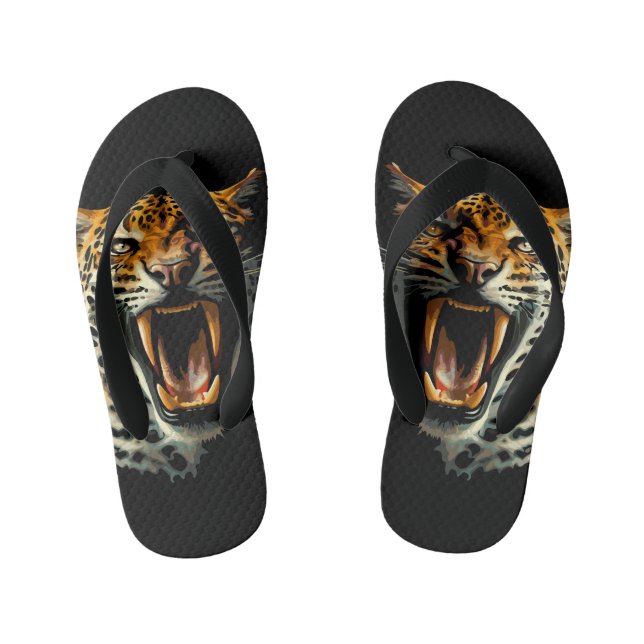 Leopard roaring attack head kid's jandals (Footbed)