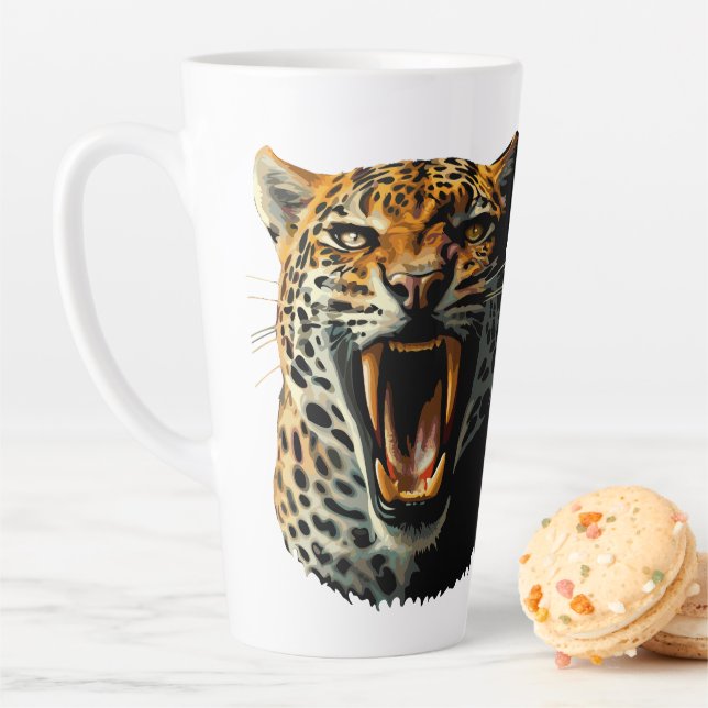 Leopard roaring attack head latte mug (In Situ)
