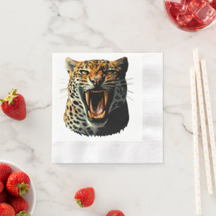 Leopard roaring attack head napkin
