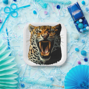 Leopard roaring attack head paper plate
