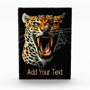 Leopard roaring attack head photo block