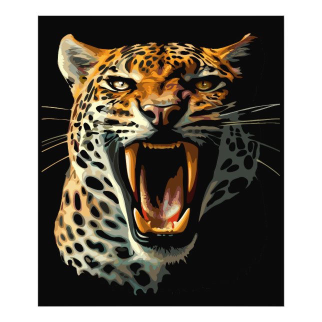 Leopard roaring attack head photo print (Front)