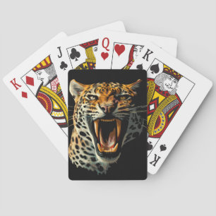 Leopard roaring attack head playing cards