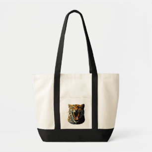 Leopard roaring attack head tote bag