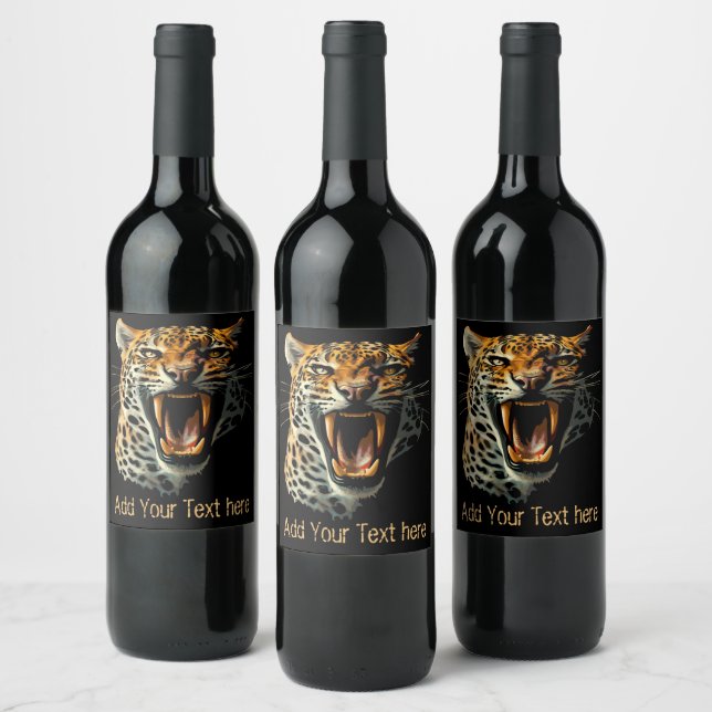 Leopard roaring attack head wine label (Bottles)