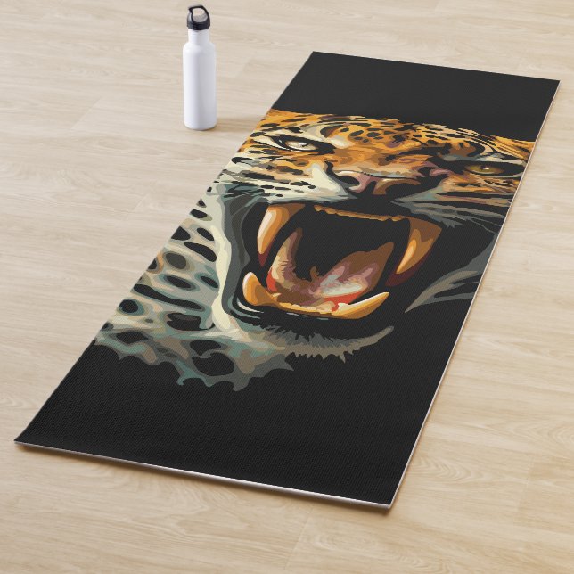 Leopard roaring attack head yoga mat (In Situ)