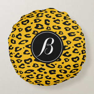 Leopard rosettes custom monogram round throw cushion