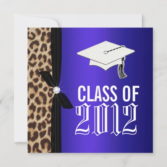 Leopard Royal Blue Graduation Party Invitation (Front)