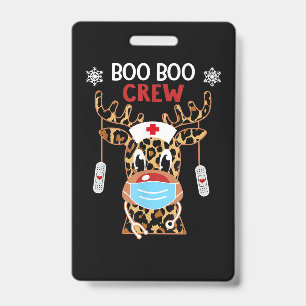 Leopard Rudolph Reindeer Face Mask Nurse Boo Boo ID Badge