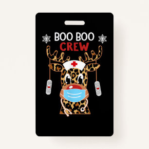 Leopard Rudolph Reindeer Face Mask Nurse Boo Boo ID Badge