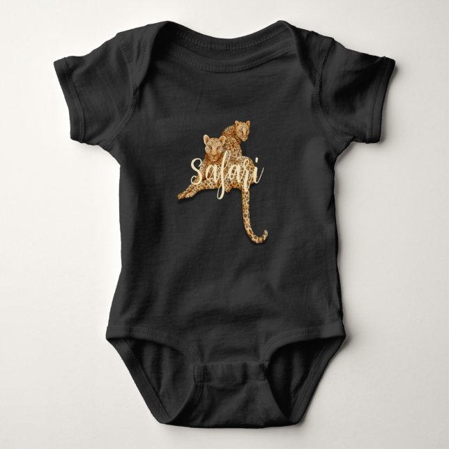 Leopard safari black baby one-piece bodysuit  (Front)