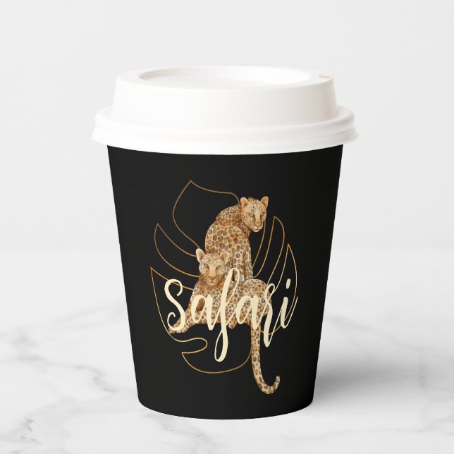 Leopard safari black paper cups (Front)