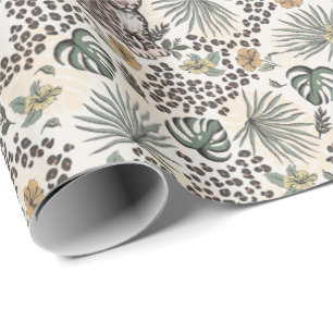 Leopard Safari Kids Floral Jungle Pattern Wrapping Paper