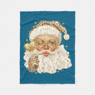 Leopard Santa Christmas Funny Gift For Women, Girl Fleece Blanket