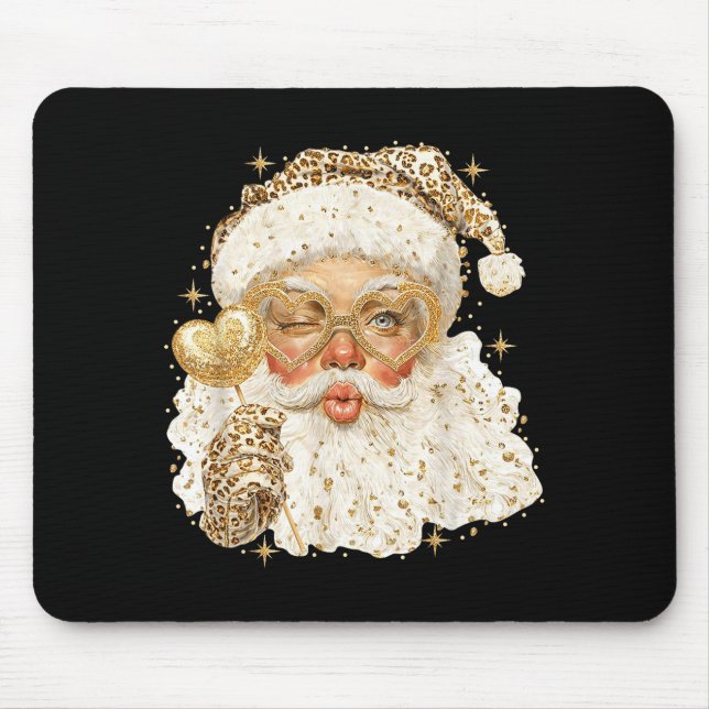 Leopard Santa Christmas Funny Gift For Women, Girl Mouse Pad (Front)