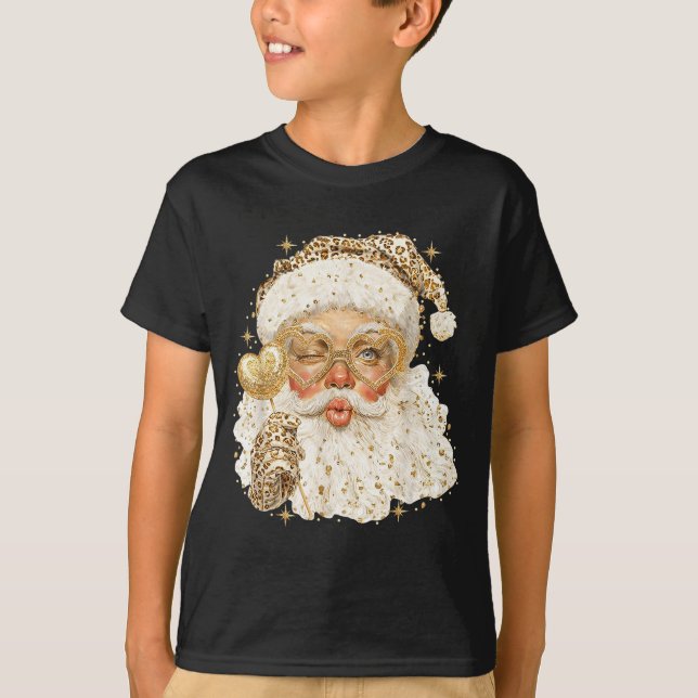 Leopard Santa Christmas Funny Gift For Women, Girl T-Shirt (Front)