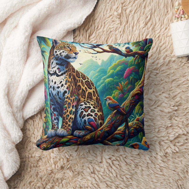 Leopard Serenity: Bold Tropical Design Cushion (Blanket)