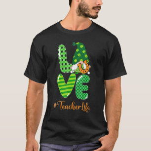 Leopard Shamrock Gnome Love Teacher Life St Patric T-Shirt