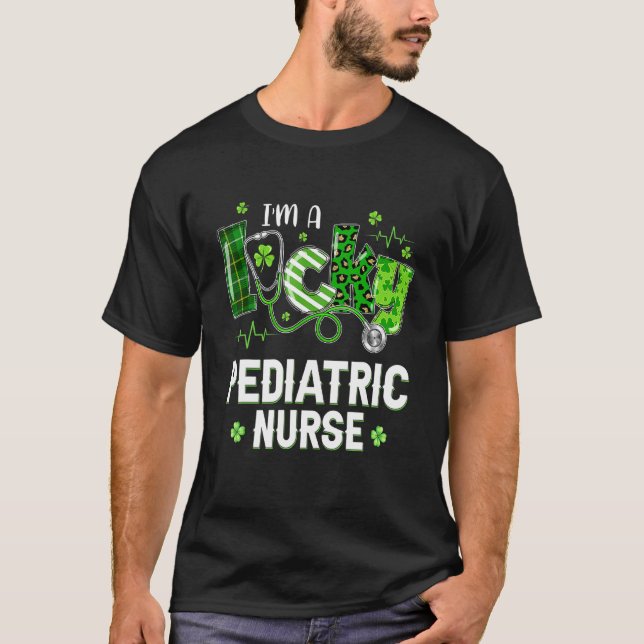 Leopard Shamrock Lucky Paediatrics Nurse St Patric T-Shirt (Front)