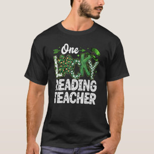 Leopard Shamrock One Lucky Reading Teacher St. Pat T-Shirt
