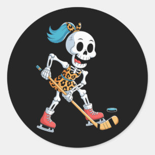 Leopard Skeleton Ice Hockey Halloween Costume Wome Classic Round Sticker