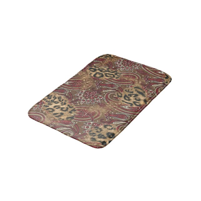 Leopard Skin and Paisley Print Bath Mat (Angled)