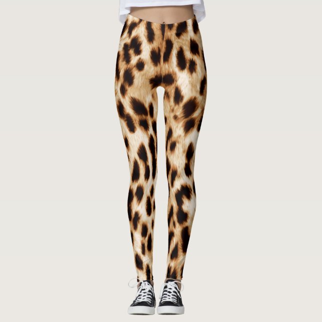 Leopard Skin, Authentic Wildlife Pattern. Leggings (Front)
