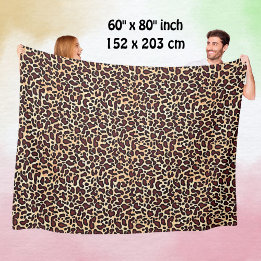 Leopard Skin Brown Cream Pattern - Fleece Blanket