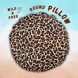 Leopard Skin Brown Cream Pattern - Round Cushion