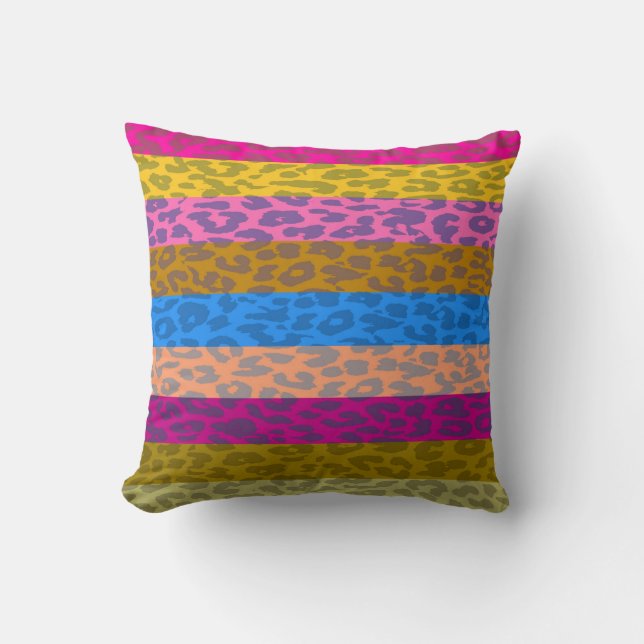 Leopard Skin Multicolor Stripe Pattern Cushion (Front)
