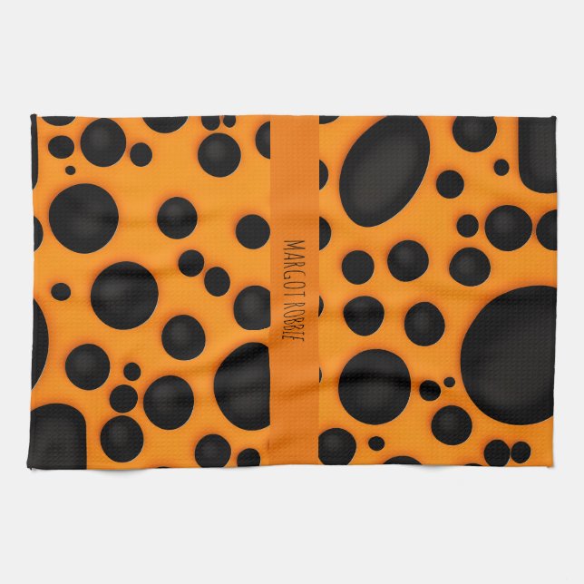 Leopard skin Orange Black Abstract Safari Pattern Tea Towel (Horizontal)